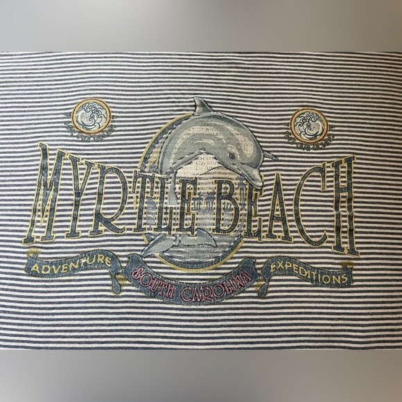 Vintage 90s Myrtle Beach Dolphin T Shirt Size Large Single Stitch Stripes - Picture 3 of 7